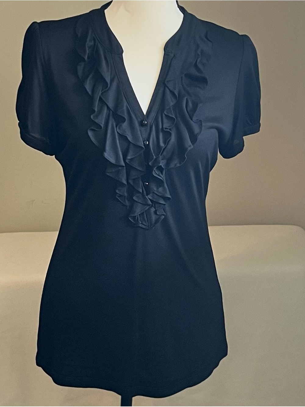 Classiques Entier Black Ruffle-Front Short Sleeve Blouse